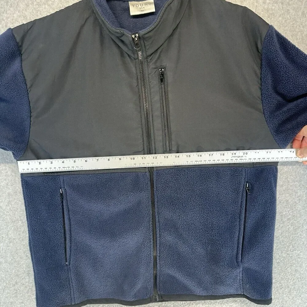 Young USA Mens Fleece Jacket Lightweight Black Blue Full Zip Zippered Pockets M - Picture 3 of 12